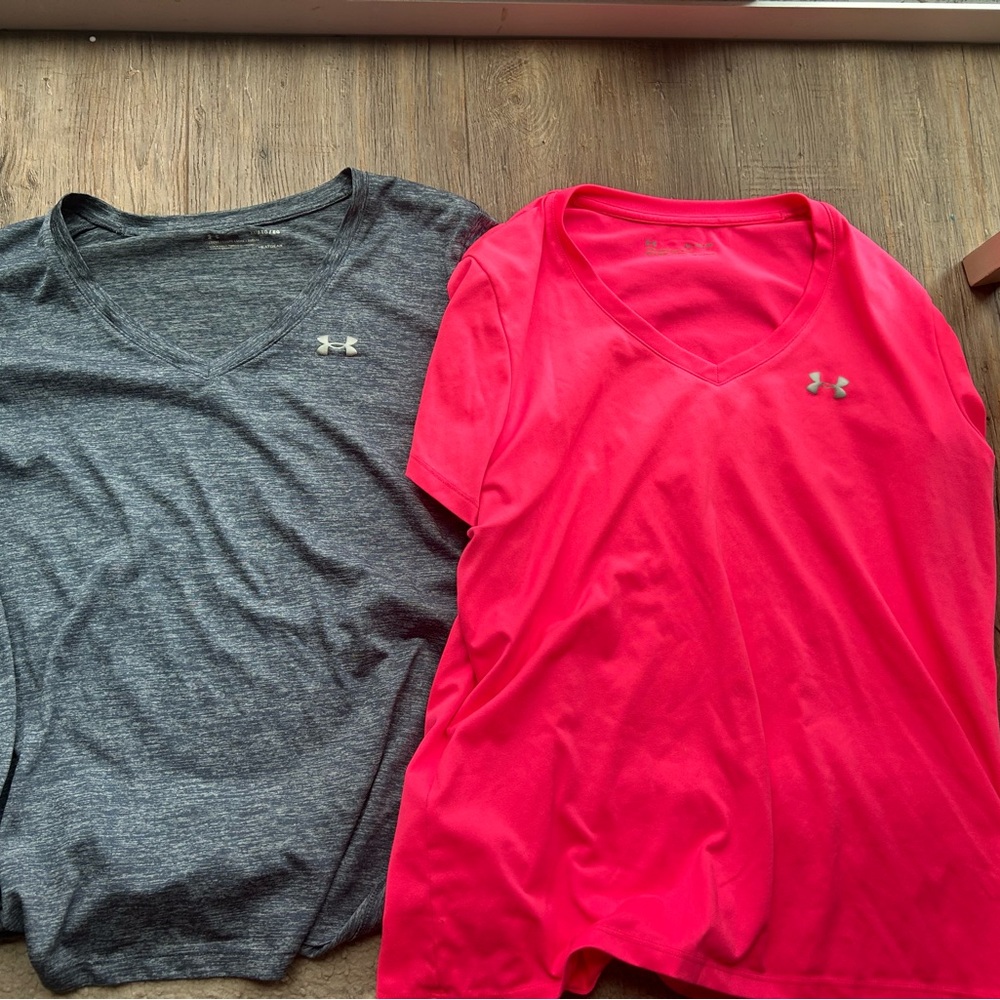 Under Armour Charcoal Blue and Bright Pink V-Neck Tees